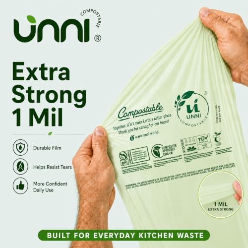 UNNI 20-23 Gallon Compostable Bags, 30 Count, 87 Liter, Extra Thick 1.0 Mil