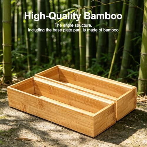 Bamboo Drawer Organizer Set of 2 for Kitchen Drawers, Small Stackable Drawer Organizer for Silverware, Utensils, Cutlery, Flatware, Junk Drawer, Dresser, Bathroom, 9" x 3" x 2"