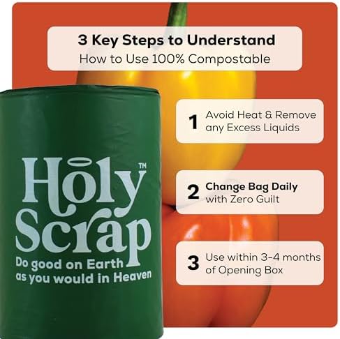 Extra Large Compostable Trash Bags - 13 Gallon, 60 Pack | Plastic-Free & Decomposing Tall Kitchen Garbage Bags & Liners with Easy-Tie Handles | Thick Bin Bags for Green & Food Waste