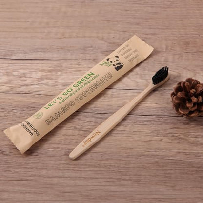 Newday 100 Pack Bamboo Toothbrushes Bulk, Individually Wrapped, BPA Free Soft Bristles Toothbrush, Recycled Packaging, Biodegradable ECO Friendly Toothbrushes for Home Hotel Travel (Black)