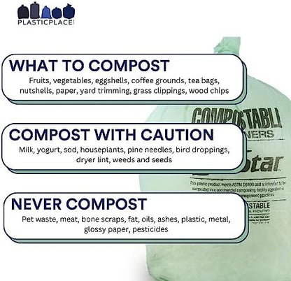 Plasticplace 20-30 Gallon Compostable Trash Bags │ 0.85 Mil │ Green Tint Garbage Can Liners │ 30” x 36” (70 Count)