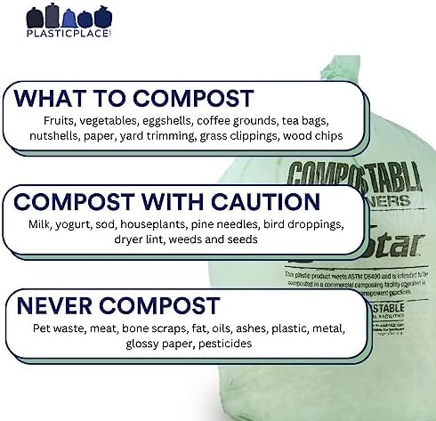 Plasticplace 40-45 Gallon Compostable Trash Bags │ 1 Mil │ Green Tint Garbage Can Liners │ 40” x 46” (50 Count)