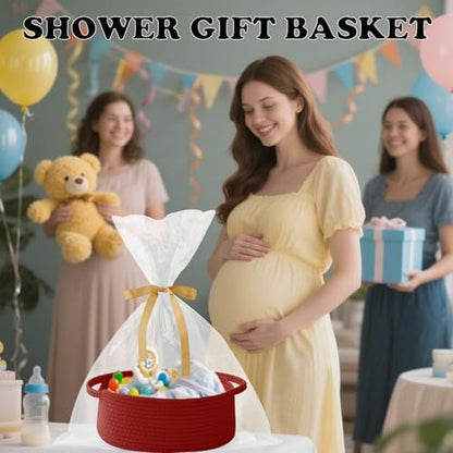 Red Woven Rope Basket - Baby Gift Basket with Bag & Ribbon