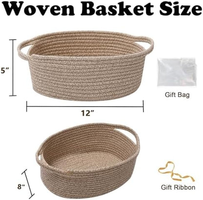 Woven Rope Basket,Baby Gift Basket with Bag & Ribbon, Mixed Brown