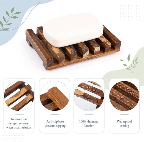 Wooden Soap Holder, Teak Soap Dish Wooden Sponge Holder for Kitchen Sink, Teak Shower Caddy Self Draining Dishes for Shower, Sink, Bathroom, Kitchen, Countertop, Bathtub, RV