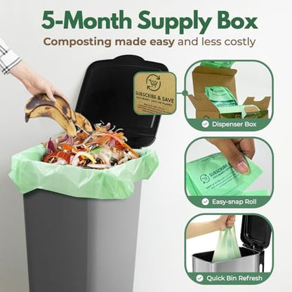 AIRNEX Compostable Kitchen Trash Bags 13 Gal - Cornstrarch Leakproof & Tear Resistant 50 Compost Bags - OK Compost Home & Seedling Certified 0.25 mm Kitchen Garbage Bags