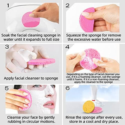 60-Count Compressed Facial Sponges|100% Natural Kickleen Cellulose Cosmetic Spa Sponges for Daily Facial Cleansing|Makeup and Mask Removal | Exfoliating | Skin Massage | Pore Exfoliation(Pink)