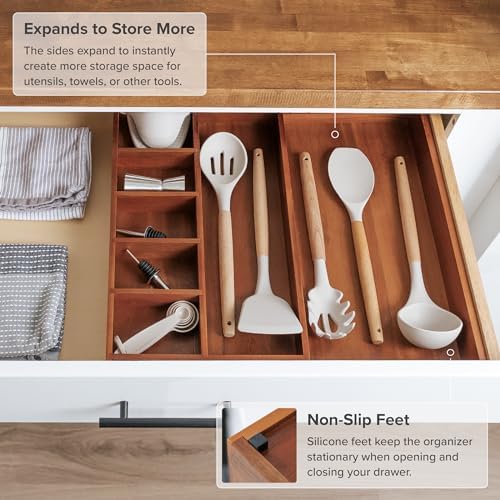 KitchenEdge Utensil & Junk Drawer Organizer, 10.5-18.5 in, Acacia