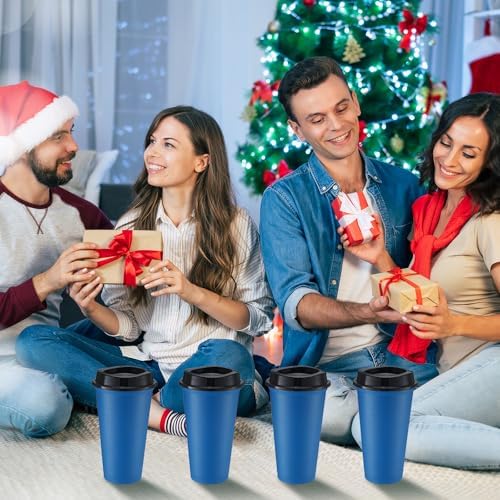 Honeydak 45 Pack 16 oz Reusable Coffee Cups with Lids Water Bottle Iced Coffee Travel Mug Reusable Portable Plastic Tea Tumblers Bulk for Hot and Cold Drinks Birthdays Party(Classic,Navy Blue)