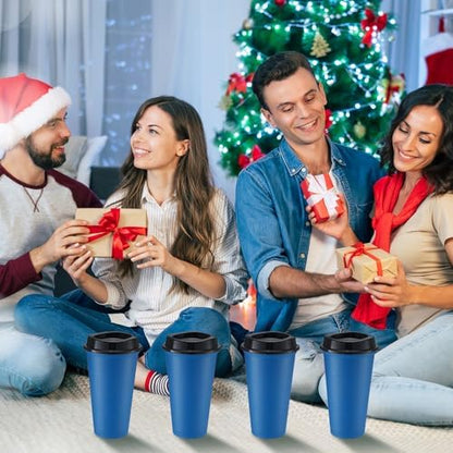 Honeydak 45 Pack 16 oz Reusable Coffee Cups with Lids Water Bottle Iced Coffee Travel Mug Reusable Portable Plastic Tea Tumblers Bulk for Hot and Cold Drinks Birthdays Party(Classic,Navy Blue)