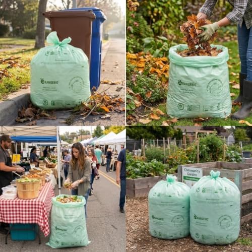 OrangeBio 55 Gallon Compostable Trash Bags, 60 Count, Heavy Duty Garbage Bags for Contractor, Yard Waste & Commercial Food Waste, Plant-Based, BPI ASTM D6400 & TÜV OK Compost Home Certified
