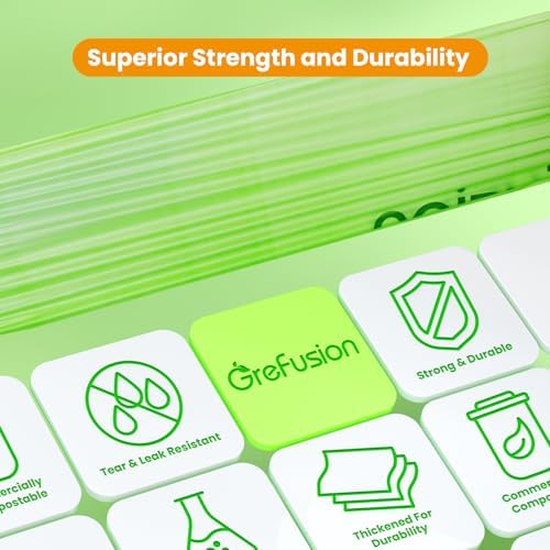 GreFusion 2.6 Gallon Compostable Trash Bags, 100 Count, Extra Thick 0.71 Mil, Certified by BPI and ASTM D6400, Perfect Fit for Small Trash Cans