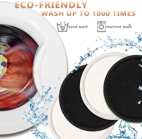 Foaincore 40 Pcs Reusable Makeup Remover Pads with Mesh Storage Bag and Bamboo Box Washable Bamboo Cotton Rounds Soft Reusable Face Pad for Toner Skin Various Skin Care Products(Black White)