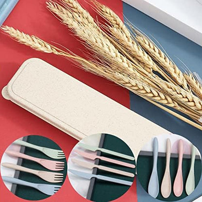8 Pack Travel Utensils with Case, Reusable Wheat Straw Cutlery Sets for Lunch Box, Camping, Picnic and Office, Dishwasher Safe Spoon Fork Knife Sets, 8 Colors