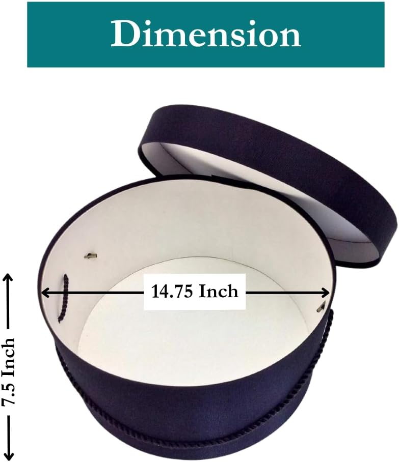 Sarah's Hat Boxes Classic Black Hat Box – 14.75" x 7.5" (Dia. x Ht.) Handmade in USA – Odorless Non-Toxic Adhesive, Cording Handle – Premium Storage for Hats & Accessories
