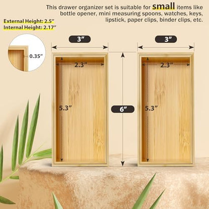Bamboo Kitchen Drawer Organizer, Deep 2-Pack, 6" x 3" x 2.5"