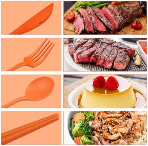 4 Sets Reusable Utensils With Case, Camping Cutlery Travel Silverware for Work, Lunch Picnic Daily Use Outdoor (Orange)