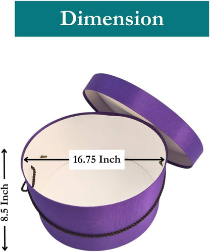Sarah's Hat Boxes Classic Dark Purple Hat Box – 16.75" x 8.5" (Dia. x Ht.) Handmade in USA – Odorless Non-Toxic Adhesive, Cording Handle – Premium Storage for Hats & Accessories