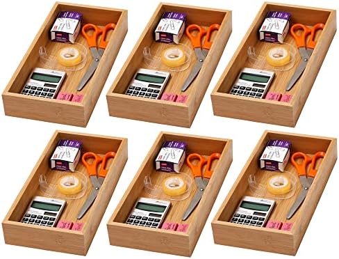 YBM Home Bamboo Drawer Organizer Storage Box for Kitchen Drawer, Junk Drawer, Office, Bedroom, Children Room, Craft, Sewing, and Bathroom, 6 Pack 6x12x2 inch