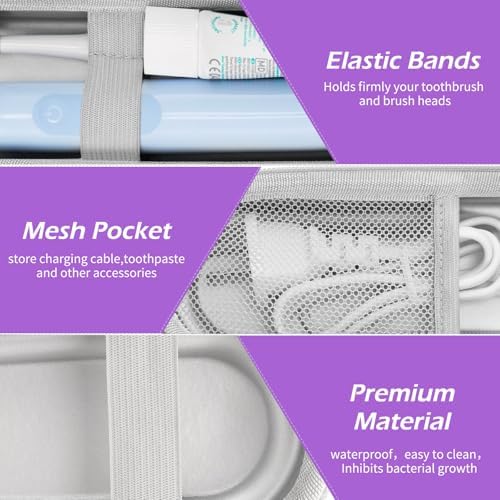Toothbrush Travel Case for Oral B/Oral-B Pro 1000 1500 5000 7000 & Philips Sonicare 4100 1100 5300 5100 6100/iO Electric Toothbrush, Hard Protective Storage Bag (Light purple)