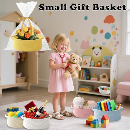 Woven Rope Basket - Baby Gift Basket with Bag & Ribbon, Yellow