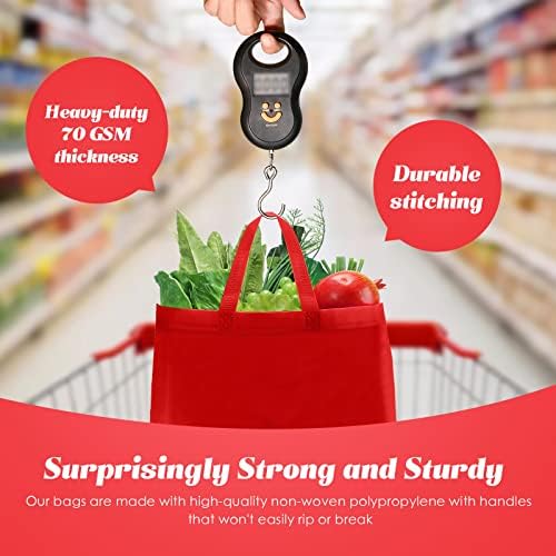 Reginary 50 Pieces Reusable Totes Bag Bulk Shopping Bags Non Woven Grocery handbag with Handles Foldable for Boutiques(Red)