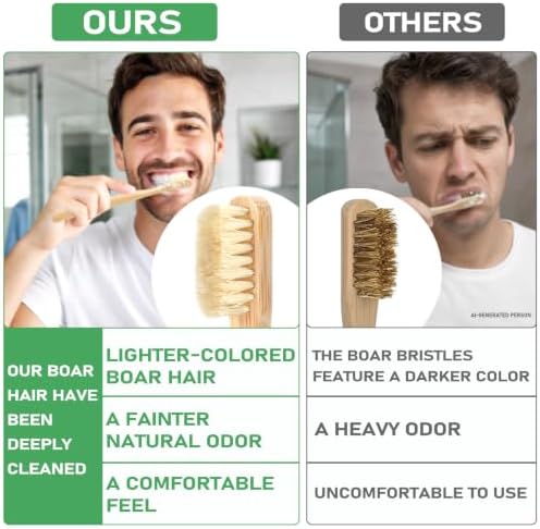 Boar Bristle Toothbrush, Plastic Free Natural Bamboo Toothbrushes