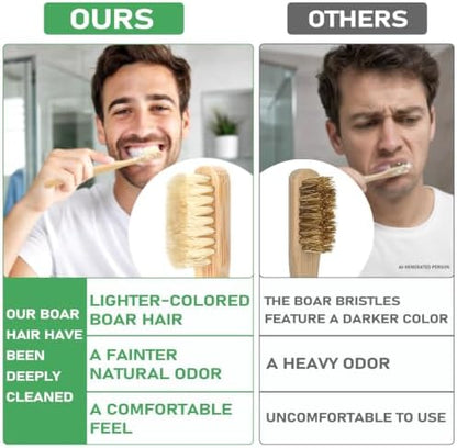 Boar Bristle Toothbrush, Plastic Free Natural Bamboo Toothbrushes