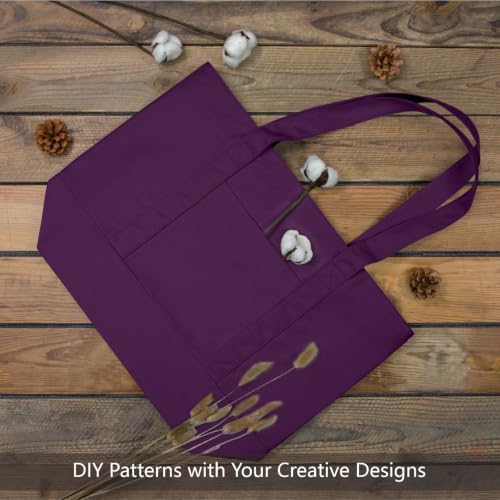 TOPDesign 1-Pack Canvas Tote Bags with an External Pocket, Reusable Grocery Shopping Bags, Top Zipper Closure, Daily Essentials (Purple)