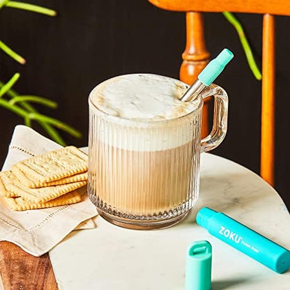 Zoku Reusable Metal Straw with Case, Collapsible Travel Straw - Teal
