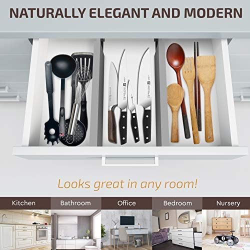 Bambüsi Bamboo Drawer Dividers 6 Pack - Deep Drawer Organizer, Adjustable 16 to 22 Inch Expandable Dividers, 2.6 Inch High Wood Separators for Kitchen, Clothes, Bedroom, Bathroom, Office - Grey
