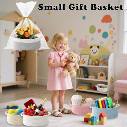 Woven Rope Basket - Baby Gift Basket with Bag & Ribbon, White&Grey