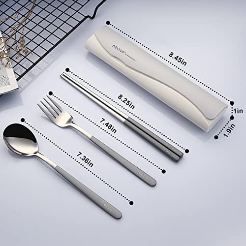 DEVICO Travel Utensils with Case, 4 Piece Portable Silverware Set for Work