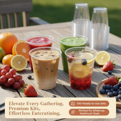 110 Pack 24 oz Disposable Clear Plastic Cups with Lids and Straws