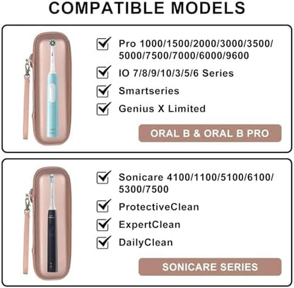 Toothbrush Travel Case for Oral B/Oral-B Pro 1000 1500 5000 7000 7500 6000 9600/ Phlips Sonicare 4100 5100 1100 6100 5300 Electric Toothbrush, Portable Hard Protective Storage Bag (Gold)