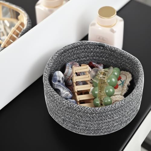 Small Woven Cotton Rope Baskets, Set of 3, Grey