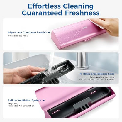 Aluminum Electric Toothbrush Travel Case, 2 in 1 Travel Toothbrush Holder for Oral B/Oral-B Pro 1000 1500 5000 and Most Electric Toothbrush for Traveling, Removable Silicone Liner-Pink