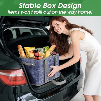 Fab totes Reusable Grocery Bags, Large Foldable Shopping Tote Bags with Reinforced Handles & Hard Bottom,6 Pack,Blue