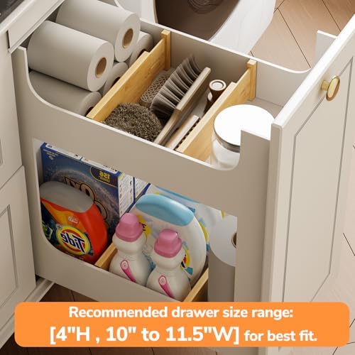 BAMEOS 4" High Bamboo Drawer Dividers - Adjustable Small Drawer Organizer - Kitchen, Dresser, Bathroom, Bedroom & Office - 4-pack