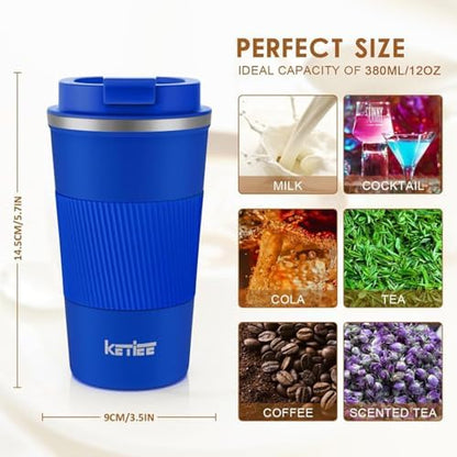 KETIEE Travel Coffee Mug 12oz: Insulated Travel Mug with Leakproof Lid