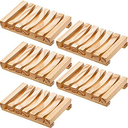 Honoson 5 Pcs Natural Wood Soap Dish Drain Tray for Shower Bath,Wooden