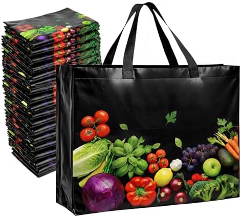 Simply Cool 25 Pack Reusable Grocery Bags, Large Tote Bags Bulk, Black