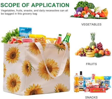 Aesthetic Canvas Reusable Grocery Bags Heavy Duty, 8.3 gal Foldable Large Tote Bag with Handles, Holds 60 lbs & Washable Eco-friendly Bags with 5 Pockets, Beige with a print 1 Bags