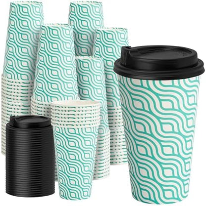 YEEHAW 16 oz Coffee Cups with Lids, Green, 100 Pack