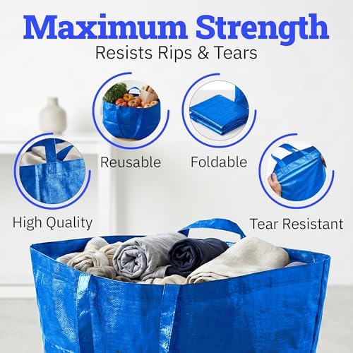 DURASACK Haul-It-All Extra-Large Reusable Shopping Bag, Blue, Pack of 4