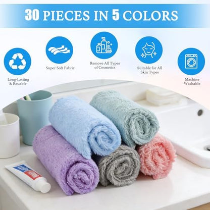 30 Pack Makeup Remover Cloths 7x7 Inch Reusable Facial Washcloths