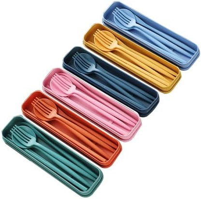 6 Pack Wheat Straw Cutlery, Portable Travel Utensils Spoon Fork Knife, Reusable Flatware Set with Case for Travel Office Lunch Camping Daily Use(6 Colors)