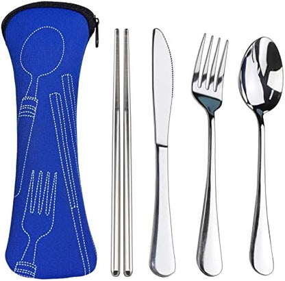 Portable Silverware Set with Case, Lengnoyp Travel Camping Utensils Set, Premium Stainless Steel Travel Cutlery Set