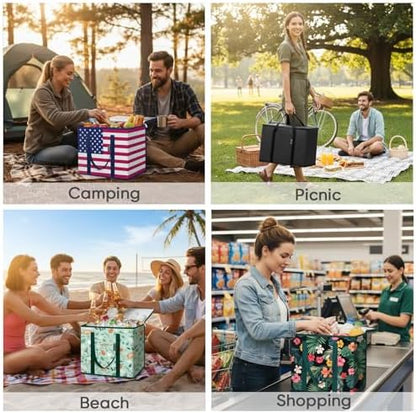 BALEINE 2Pk Insulated Reusable Grocery Bags, Collapsible Cooler Bag for Groceries, Heavy Duty Large Insulated Bag (16''x9''x13'', Charcoal Black) (Pack of 10)