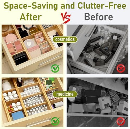 Whitmor Adjustable Bamboo Drawer Dividers, Expandable 17"-22" Drawer Organizer, Space-Saving, Non-Slip & Spring-Loaded Separators for Kitchen, Bedroom, Office, 4 Pack Dividers with 9 Baffles